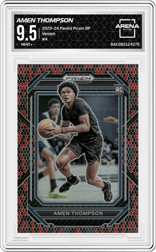 Amen Thompson  from the 2023-24 Panini Prizm Draft Picks set featuring a Venom parallel graded by Arena Club and given an overall grade of 9.5.