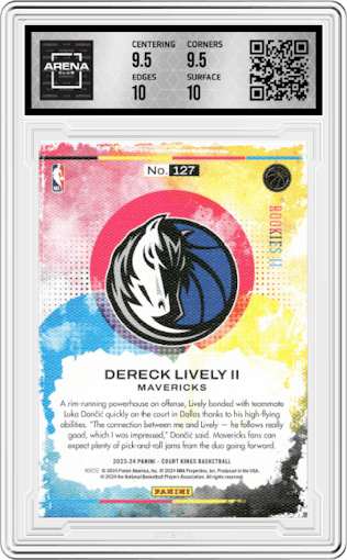 Dereck Lively II from the 2023-24 Panini Court Kings set graded by Arena Club and given an overall grade of 10.