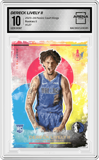 Dereck Lively II from the 2023-24 Panini Court Kings set graded by Arena Club and given an overall grade of 10.