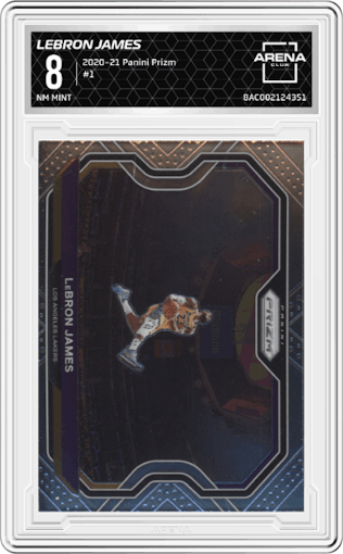 LeBron James from the 2020-21 Panini Prizm set graded by Arena Club and given an overall grade of 8.