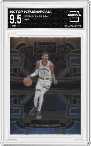 Victor Wembanyama from the 2023-24 Panini Select  set graded by Arena Club and given an overall grade of 9.5.