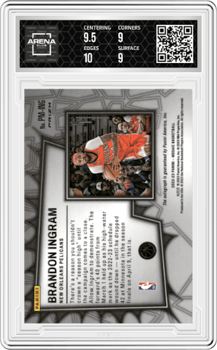 Brandon Ingram from the 2022-23 Panini Mosaic set graded by Arena Club and given an overall grade of 9.5.