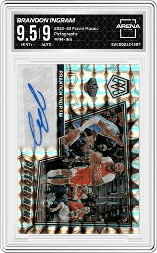 Brandon Ingram from the 2022-23 Panini Mosaic set graded by Arena Club and given an overall grade of 9.5.