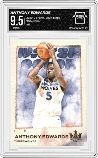Anthony Edwards from the 2023-24 Panini Court Kings set graded by Arena Club and given an overall grade of 9.5.