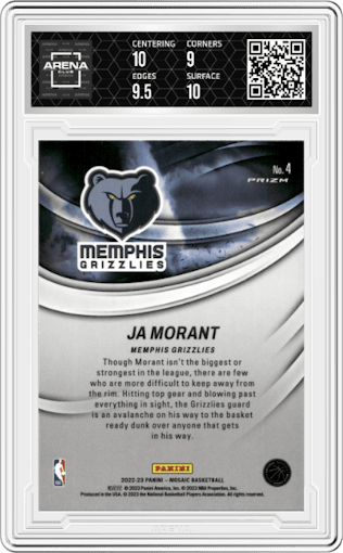 Ja Morant from the 2022-23 Panini Mosaic set graded by Arena Club and given an overall grade of 9.5.