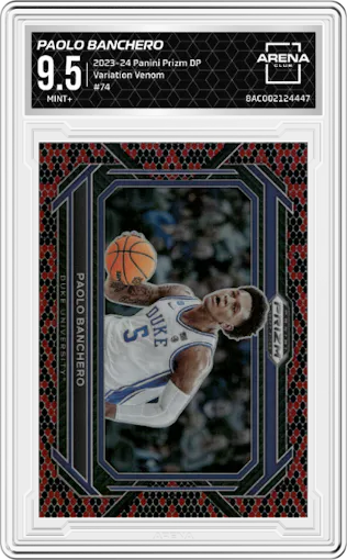 Paolo Banchero from the 2023-24 Panini Prizm Draft Picks set featuring a Venom parallel graded by Arena Club and given an overall grade of 9.5.
