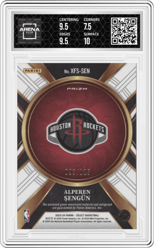 Alperen Sengun from the 2023-24 Panini Select  set graded by Arena Club and given an overall grade of 8.