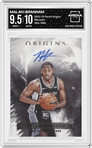 Malaki Branham from the 2022-23 Panini Origins set graded by Arena Club and given an overall grade of 9.5.