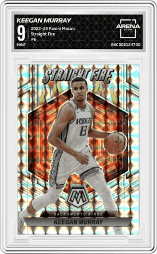 Keegan Murray from the 2022-23 Panini Mosaic set graded by Arena Club and given an overall grade of 9.