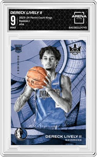 Dereck Lively II from the 2023-24 Panini Court Kings set graded by Arena Club and given an overall grade of 9.