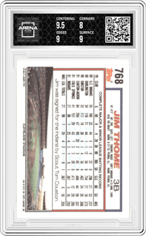Jim Thome from the 1992 Topps set graded by Arena Club and given an overall grade of 8.5.