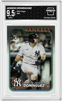 Jasson Dominguez from the 2024 Topps  set graded by Arena Club and given an overall grade of 9.5.