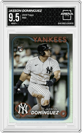 Jasson Dominguez from the 2024 Topps  set graded by Arena Club and given an overall grade of 9.5.