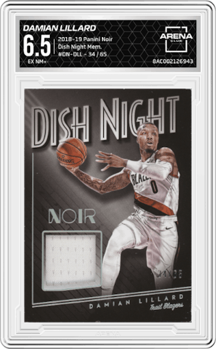 Damian Lillard from the 2018-19 Panini Noir set graded by Arena Club and given an overall grade of 6.5.