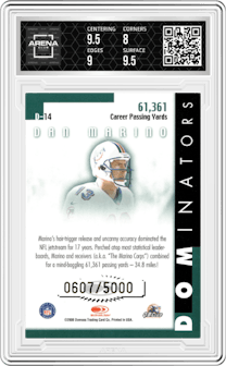 Dan Marino from the 2000 Donruss set graded by Arena Club and given an overall grade of 8.5.