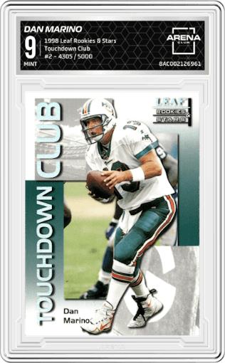 Dan Marino from the 1998 Leaf Rookies & Stars set graded by Arena Club and given an overall grade of 9.