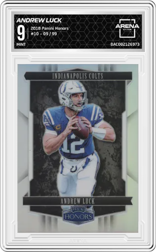 Andrew Luck from the 2018 Panini Honors set graded by Arena Club and given an overall grade of 9.