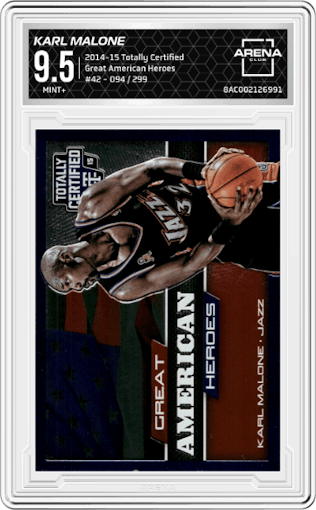 Karl Malone from the 2014-15 Panini Totally Certified set graded by Arena Club and given an overall grade of 9.5.