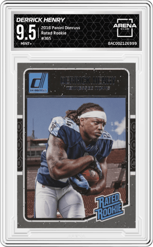 Derrick Henry from the 2016 Panini Donruss  set graded by Arena Club and given an overall grade of 9.5.