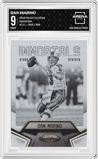 Dan Marino from the 2016 Panini Certified set graded by Arena Club and given an overall grade of 9.