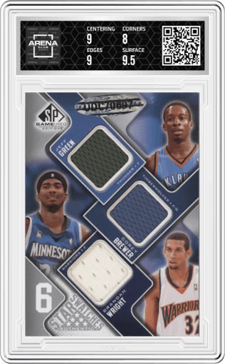 Kevin Durant/Al Horford/Mike Conley/Jeff Green/Corey Brewer/Brandan Wright  from the 2009-10 SP Game Used set graded by Arena Club and given an overall grade of 8.5.