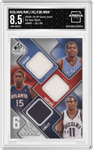 Kevin Durant/Al Horford/Mike Conley/Jeff Green/Corey Brewer/Brandan Wright  from the 2009-10 SP Game Used set graded by Arena Club and given an overall grade of 8.5.