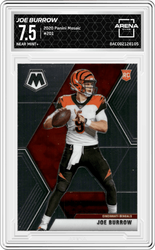 Joe Burrow from the 2020 Panini Mosaic set graded by Arena Club and given an overall grade of 7.5.