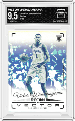 Victor Wembanyama from the 2023-24 Panini Recon set graded by Arena Club and given an overall grade of 9.5.