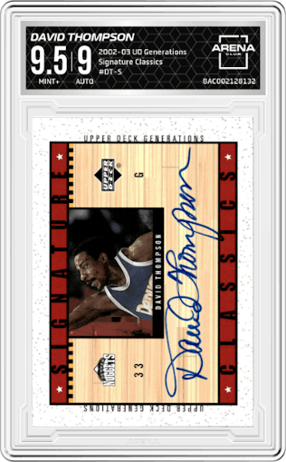 David Thompson from the 2002-03 Upper Deck Generations set graded by Arena Club and given an overall grade of 9.5.
