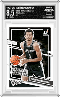 Victor Wembanyama from the 2023-24 Panini Donruss set graded by Arena Club and given an overall grade of 8.5.
