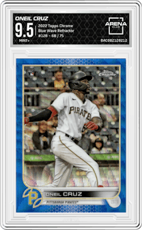 Oneil Cruz from the 2022 Topps Chrome set featuring a Blue Wave Refractor parallel graded by Arena Club and given an overall grade of 9.5.