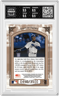 Ken Griffey Jr. from the 1998 Leaf  set graded by Arena Club and given an overall grade of 9.