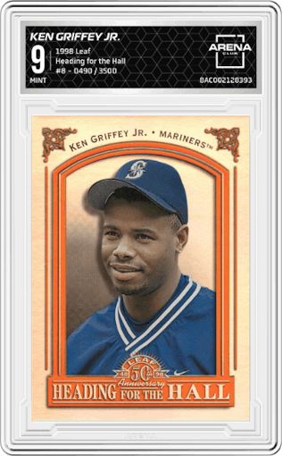 Ken Griffey Jr. from the 1998 Leaf  set graded by Arena Club and given an overall grade of 9.