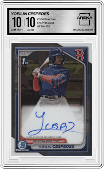 Yoeilin Cespedes from the 2024 Bowman set graded by Arena Club and given an overall grade of 10.