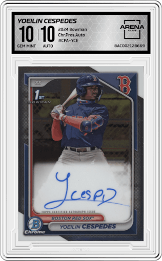 Yoeilin Cespedes from the 2024 Bowman set graded by Arena Club and given an overall grade of 10.