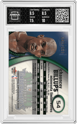 Chauncey Billups from the 2000-01 E-X set featuring a Essential Credentials parallel graded by Arena Club and given an overall grade of 8.