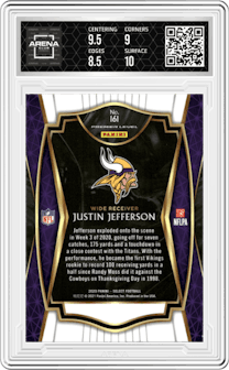 Justin Jefferson from the 2020 Panini Select set graded by Arena Club and given an overall grade of 9.