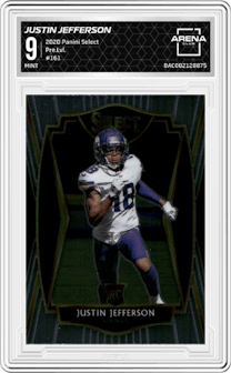 Justin Jefferson from the 2020 Panini Select set graded by Arena Club and given an overall grade of 9.