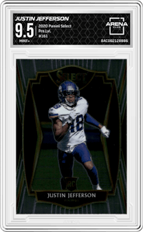 Justin Jefferson from the 2020 Panini Select set graded by Arena Club and given an overall grade of 9.5.