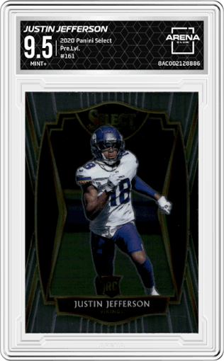 Justin Jefferson from the 2020 Panini Select set graded by Arena Club and given an overall grade of 9.5.