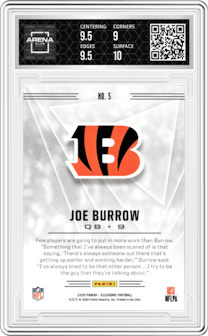 Joe Burrow from the 2020 Panini Illusions set graded by Arena Club and given an overall grade of 9.5.