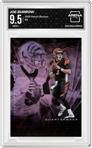 Joe Burrow from the 2020 Panini Illusions set graded by Arena Club and given an overall grade of 9.5.