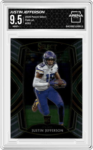 Justin Jefferson from the 2020 Panini Select set graded by Arena Club and given an overall grade of 9.5.