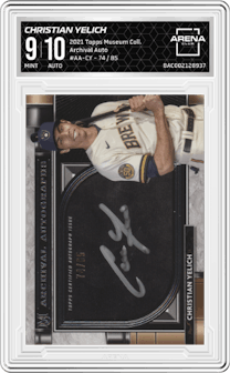 Christian Yelich from the 2021 Topps Museum Collection set graded by Arena Club and given an overall grade of 9.