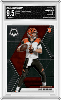 Joe Burrow from the 2020 Panini Mosaic set graded by Arena Club and given an overall grade of 9.5.
