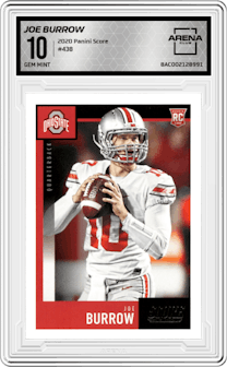 Joe Burrow from the 2020 Panini Score set graded by Arena Club and given an overall grade of 10.