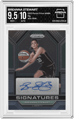 Breanna Stewart from the 2023 Panini Prizm WNBA set graded by Arena Club and given an overall grade of 9.5.