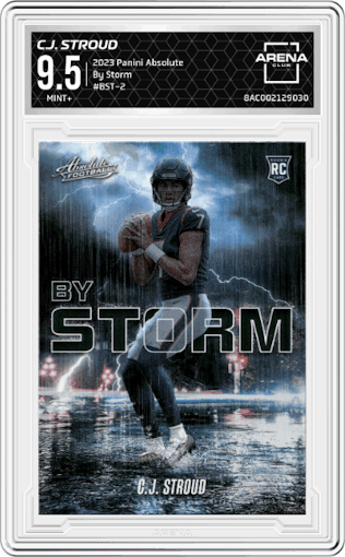 C.J. Stroud from the 2023 Panini Absolute set graded by Arena Club and given an overall grade of 9.5.