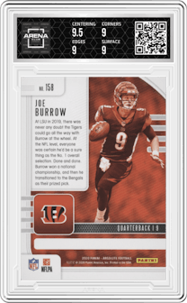 Joe Burrow from the 2020 Panini Absolute set graded by Arena Club and given an overall grade of 9.