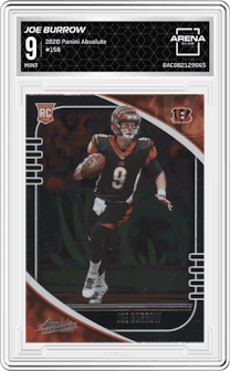 Joe Burrow from the 2020 Panini Absolute set graded by Arena Club and given an overall grade of 9.